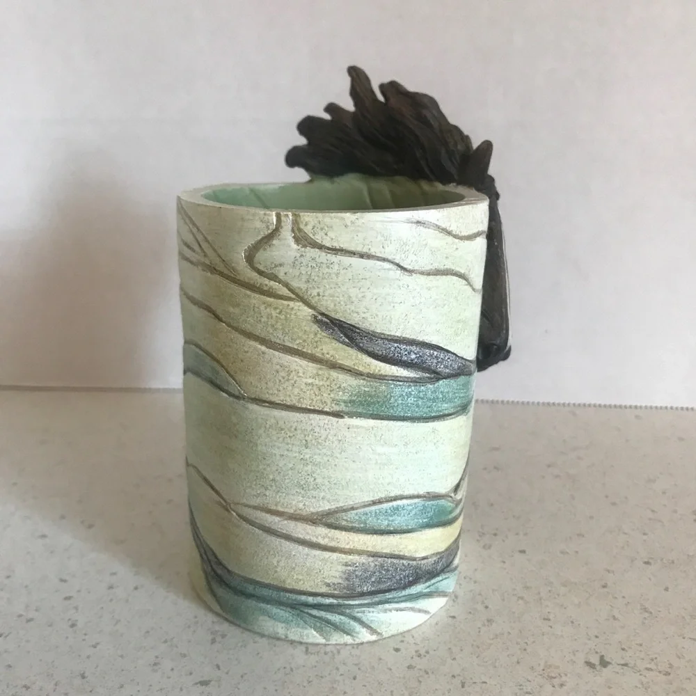 Wild Horses Brown Mustangs 3D Sculpted Heads on Pencil Pen Cup Blue Desk Decor